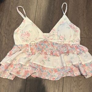 Hollister Pink and Cream Floral Camisole